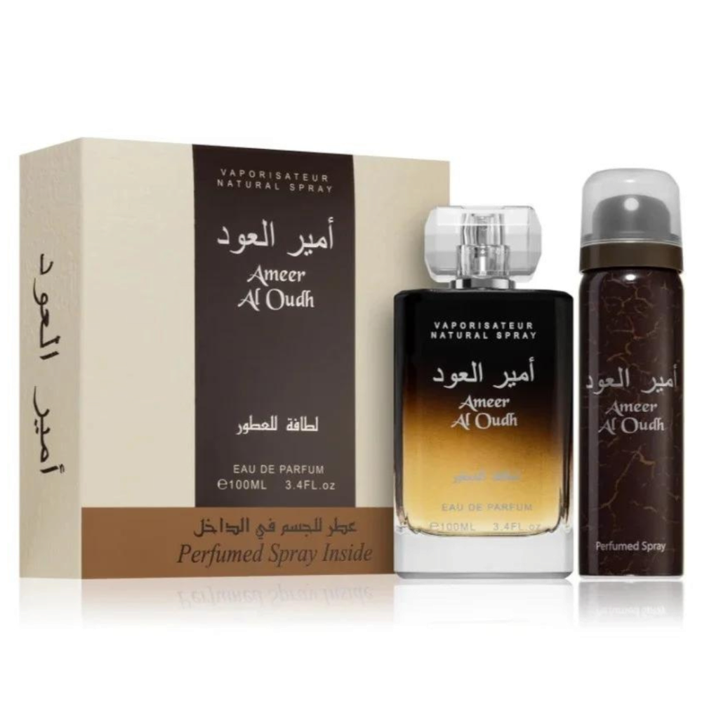 Lattafa Ameer Al Oudh set parfum arabesc barbati 100 ml + deo 50 ml