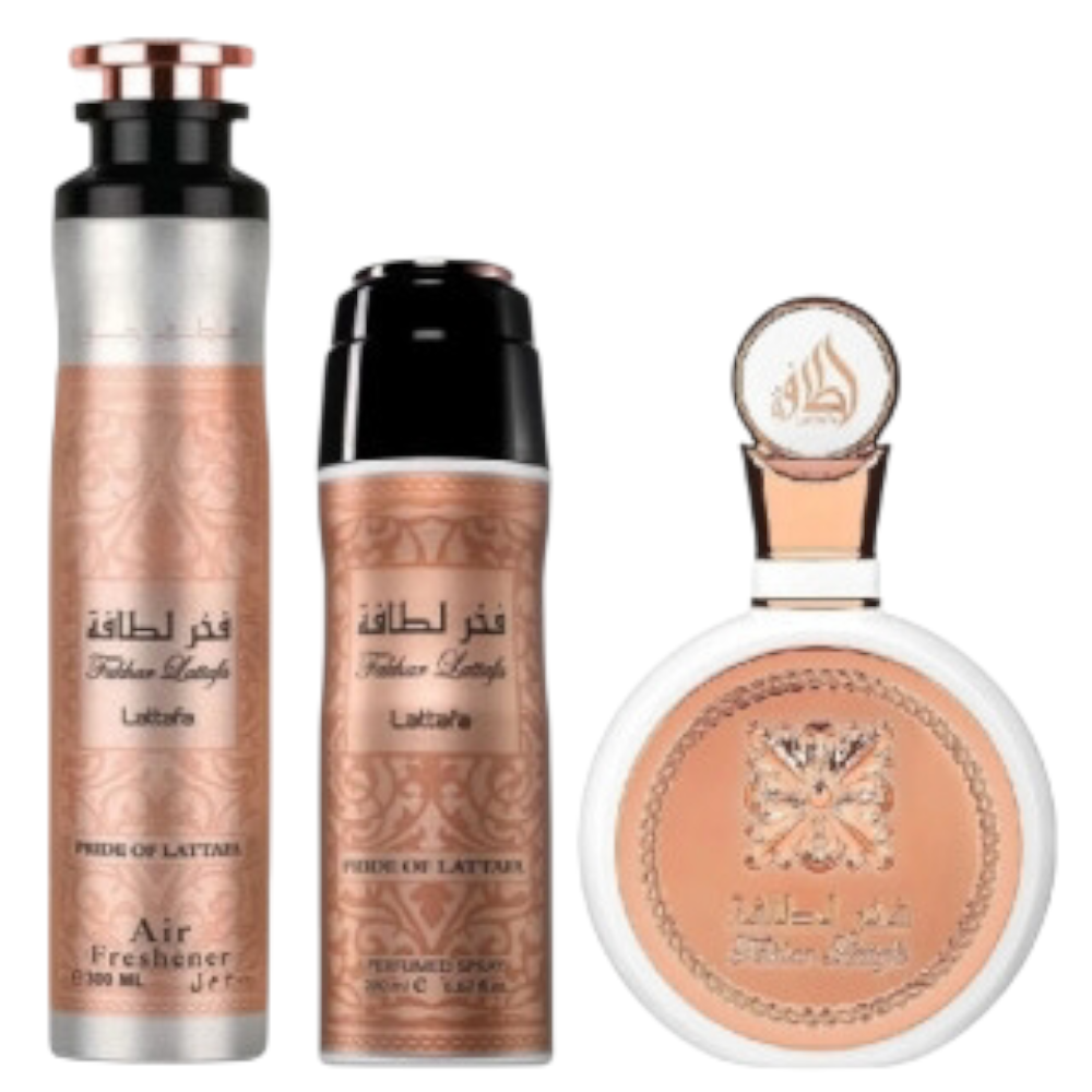 Lattafa Fakhar Femme set cadou parfum arabesc dama 3 piese