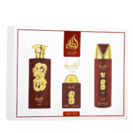 sticla Lattafa Ansaam Gold set cadou parfum femei 4 piese