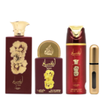sticla Lattafa Ansaam Gold set cadou parfum femei 4 piese